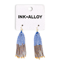 Load image into Gallery viewer, INK + ALLOY - Game Day Tassel Seed Bead Earrings Blue + Orange Wholesale