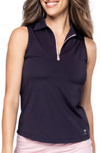 Load image into Gallery viewer, Navy/Rose Pink Sleeveless Zip Polo