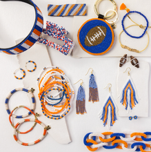 Load image into Gallery viewer, INK + ALLOY - Game Day Tassel Seed Bead Earrings Blue + Orange Wholesale