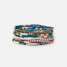 Load image into Gallery viewer, INK + ALLOY - Sage Mixed Stripe Beaded 10 Strand Stretch Bracelet Set Teal + Poppy Wholesale