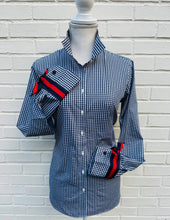 Load image into Gallery viewer, Pearly Vine - Audrey Ribbon FC - Nvy Gingham w/Navy &amp; Red Stripe Ribbon