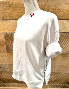 Pearly Vine - Danny Sweatshirt - White w Red, White & Navy Stripe Ribbon