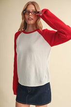 Load image into Gallery viewer, Sweater Knit Raglan Sleeve Baseball Tee - Red/White