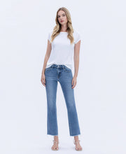 Load image into Gallery viewer, VERVET by FLYING MONKEY - MID RISE MEDIUM WASH RAW HEM CROP STRAIGHT JEANS V2750N