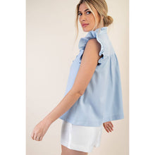 Load image into Gallery viewer, Sleeveless Ruffle Top: Sky