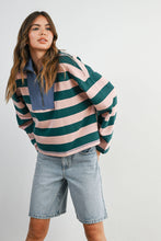 Load image into Gallery viewer, BUTTERMELON - Striped Quarter-Zip Contrast Collar Sweatshirt - BMT7974