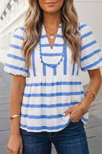 Load image into Gallery viewer, Stripe V Neck Puff Sleeve Blouse