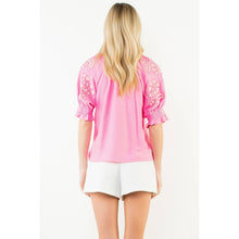 Load image into Gallery viewer, Puff Sleeve Floral Embroidery V-Neck Top