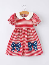 Load image into Gallery viewer, 4th of july Bow Applique Striped Dress