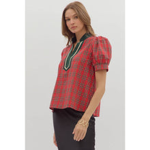 Load image into Gallery viewer, Plaid cuff band short sleeve top