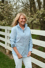 Load image into Gallery viewer, Pearly Vine - Casie 2 - Blue Oxford w/Navy &amp; White Stripe Ribbon