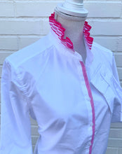 Load image into Gallery viewer, Pearly Vine - Kate Ruffled Ribbon Collar - White w Pink &amp; White Stripe