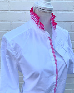 Pearly Vine - Kate Ruffled Ribbon Collar - White w Pink & White Stripe