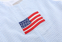 Load image into Gallery viewer, Blue Seersucker USA Flag Shortalls