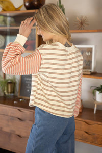 Mixed Striped Long Sleeve Knit Top