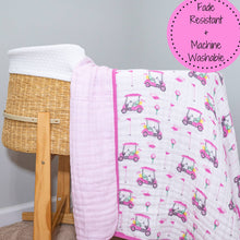 Load image into Gallery viewer, LollyBanks - Pink Golf Toddler 100% Cotton Muslin Blanket