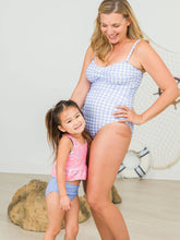 Load image into Gallery viewer, Women&#39;s Periwinkle Blue Gingham Convertible Bandeau One Piece