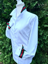 Load image into Gallery viewer, Audrey Ribbon FC - White w Green &amp; Red Stripe Ribbon