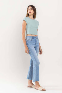 High Rise Raw Step Hem Crop Flare