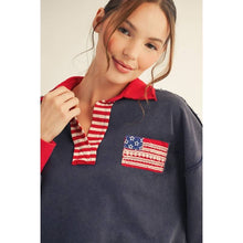 Load image into Gallery viewer, American Flag Polo Sweatshirt - Navy