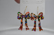 Load image into Gallery viewer, The Adorned Fox - Rainbow Glitter Bow Acrylic Earrings, Coquette, Hoops