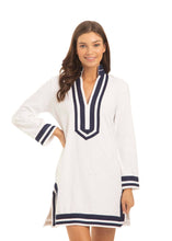 Load image into Gallery viewer, Cabana Life - White/Navy Trim Terry Tunic