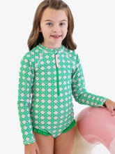 Load image into Gallery viewer, Girls Pink Coastal Cane Long Sleeve One Piece Rash Guard Swimsuit