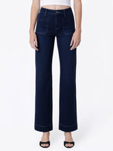 Load image into Gallery viewer, Flying Monkey- High Rise Patch Pocket Dark Blue Slim Wide Leg Jeans F9338