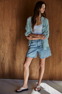 Woven Cotton Collar Neck Button Front Long Sleeve