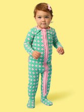 Load image into Gallery viewer, Baby Girls Cotton Modal Pink Coastal Cane Footed Ruffle One Piece Pajama