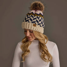 Load image into Gallery viewer, Panache Apparel Co. - Beige, Navy &amp; Lt. Pink Patterned Pom Hat