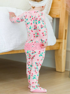 Baby Girls Sweet as Strawberries Bamboo Viscose Footed Ruffle One Piece Pajama