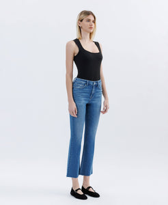 FLYING MONKEY - HIGH RISE RAW HEM BOOTCUT JEANS F6084