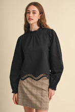 Load image into Gallery viewer, Embroidered Cut Out Hem Blouse - Black