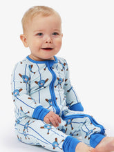 Load image into Gallery viewer, Baby Bamboo Viscose Blue Batter Up Baseball Convertible One Piece Footie Pajama