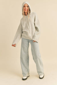 Cable Knit Sleeve Hoodie - Grey