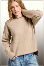 Load image into Gallery viewer, La Miel - JDS3607-Crew Mock Neck Sweater ContrastStitch Halloween Fall