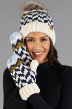 Load image into Gallery viewer, Panache Apparel Co. - Beige, Navy &amp; Lt. Blue Patterned Pom Hat