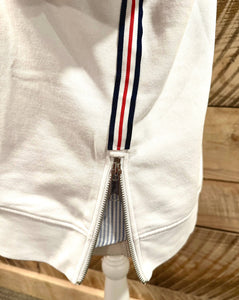 Pearly Vine - Danny Sweatshirt - White w Red, White & Navy Stripe Ribbon