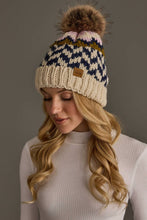 Load image into Gallery viewer, Panache Apparel Co. - Beige, Navy &amp; Lt. Pink Patterned Pom Hat