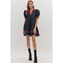 Load image into Gallery viewer, Solid Puff Sleeve Mini Dress - Navy