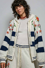 Load image into Gallery viewer, Striped Pattern 3D Embroidered Hoodie Zip Up Sweater Top