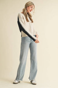&MERCI - WHIP STITCH TWO-TONE SWEATER MSW11155