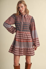 Load image into Gallery viewer, Print Button Down Mini Dress - Pink/Rust