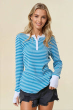 Load image into Gallery viewer, Striped Henley Top with Contrast Thumb Holes
