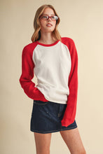 Load image into Gallery viewer, Sweater Knit Raglan Sleeve Baseball Tee - Red/White
