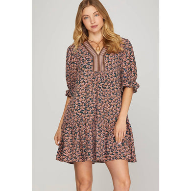 WOVEN PRINT MINI DRESS