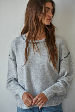 Knit Sweater With Contrast Stitches Detail - Rose