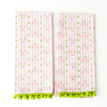 Load image into Gallery viewer, Pink Tennis Stripe Pom-Pom Kitchen Towel Set
