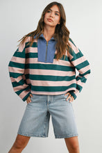 Load image into Gallery viewer, BUTTERMELON - Striped Quarter-Zip Contrast Collar Sweatshirt - BMT7974